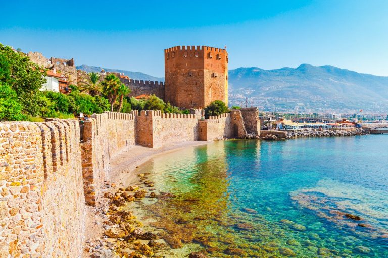 red tower with beach