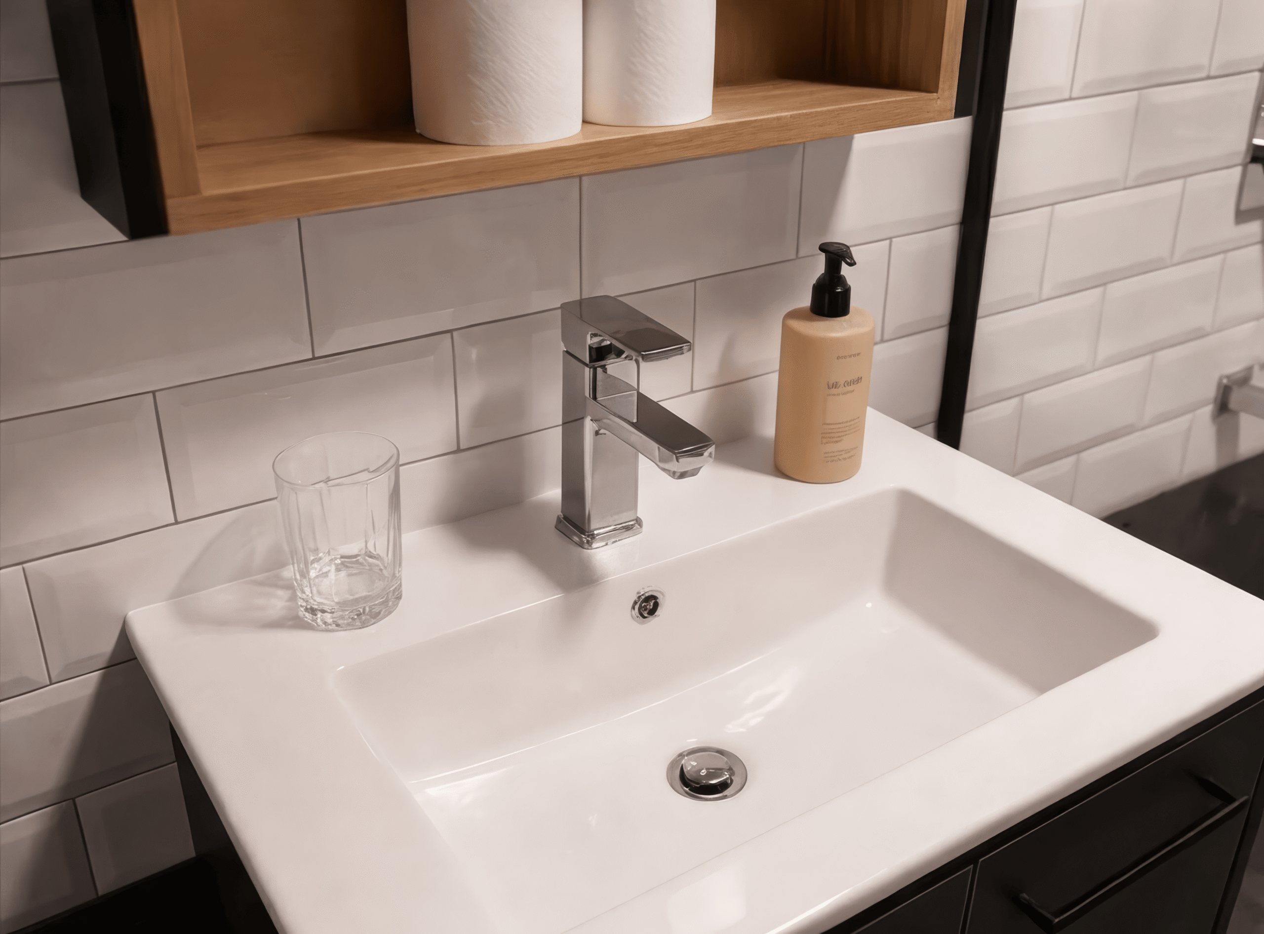 Lavabo ve musluk yakın plan