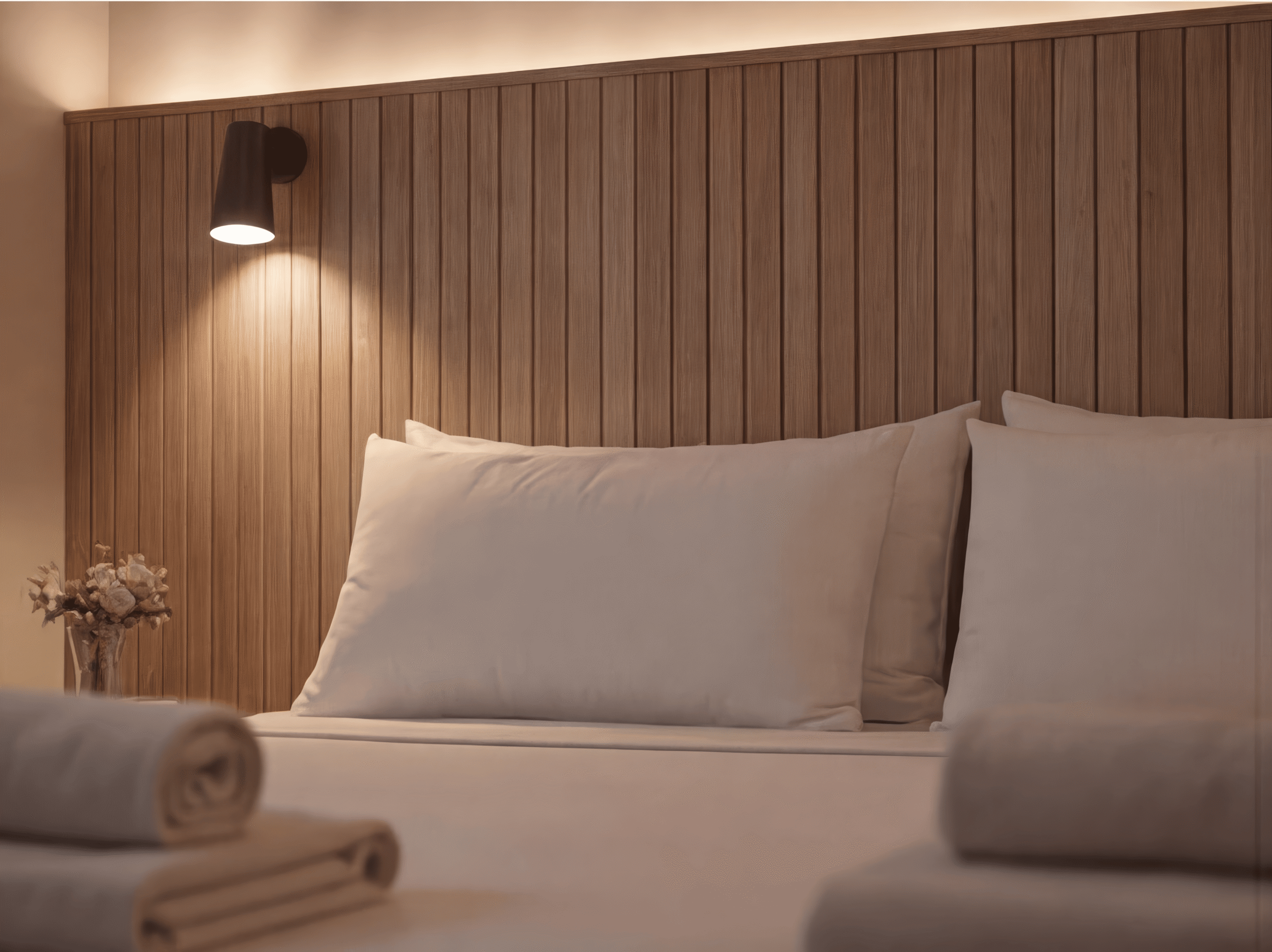 Yatak yastıkları ve okuma lambası
