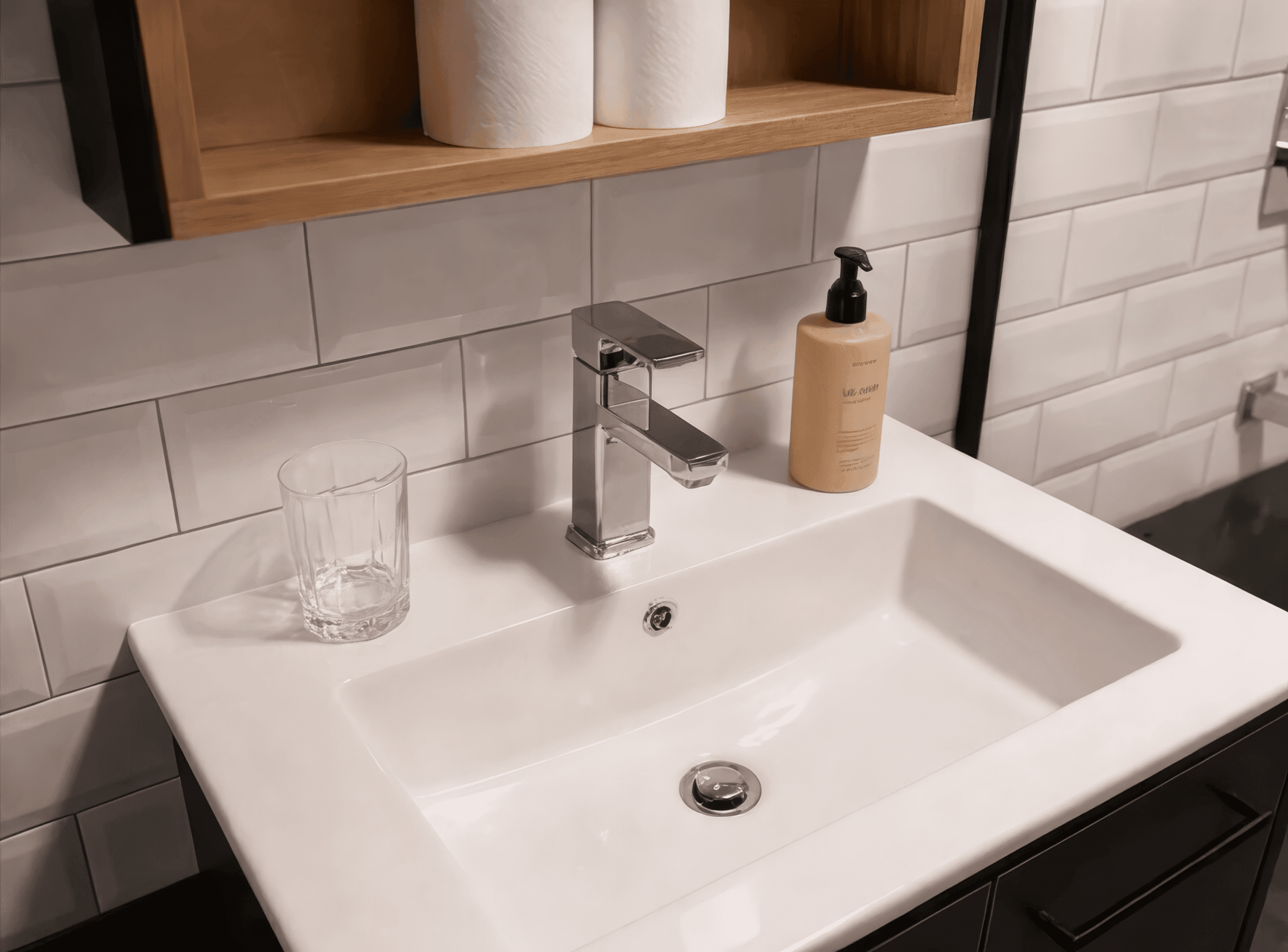 Lavabo ve musluk yakın plan